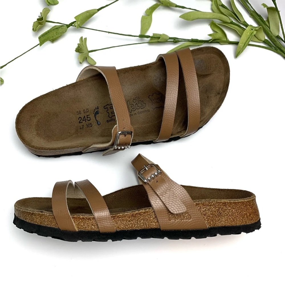 BIRKENSTOCK BIRKI'S Size 38 (7) Sandals Tan Brown Leather Rhinestone Buckle - Picture 12 of 12